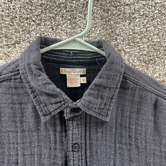 Carbon 2 Cobalt Shirt Adult Medium Grey Long Sleeve Button Up Casual Cotton Logo - Picture 2 of 10